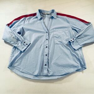 Zara Light Blue button down Shirt with Red detail shoulder